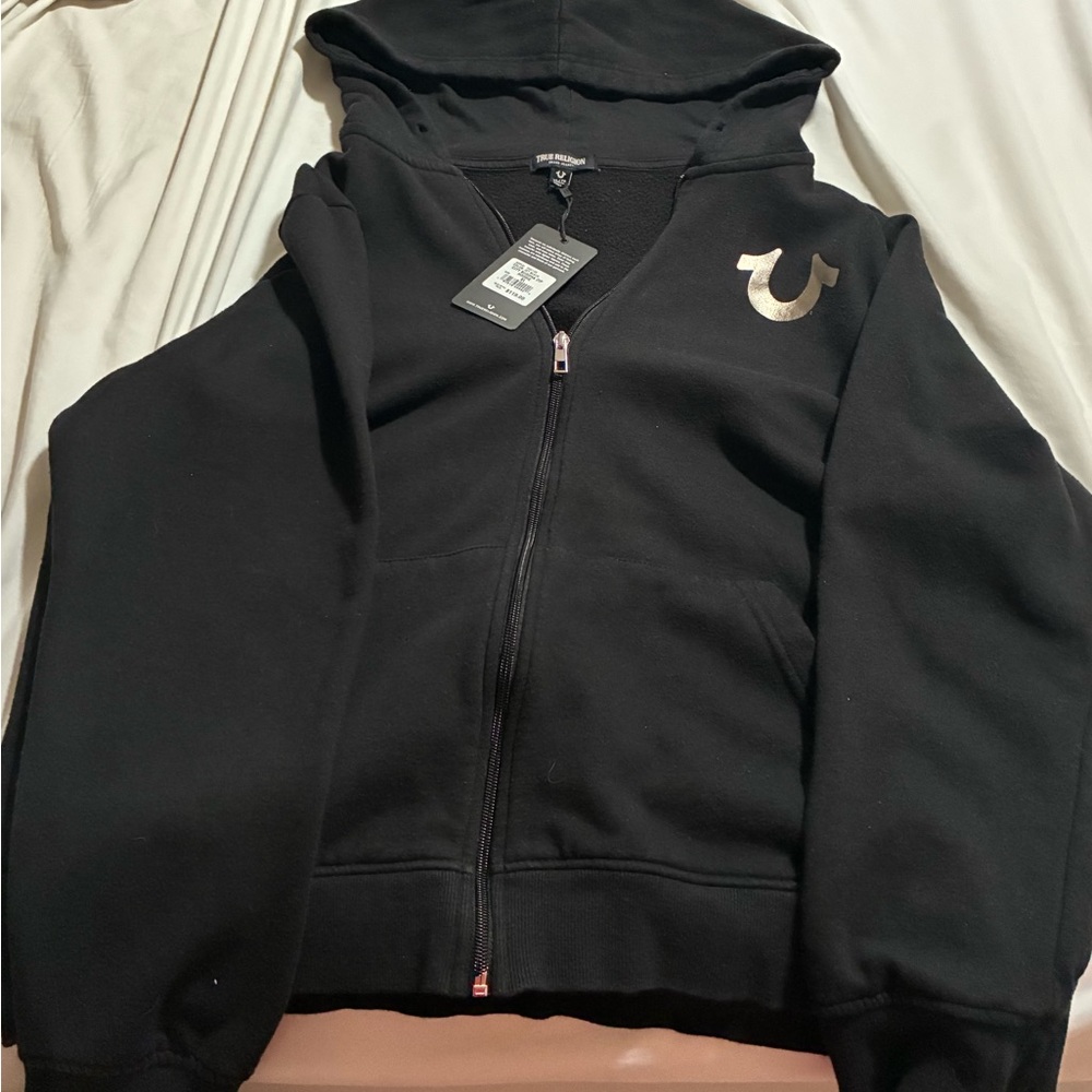True Religion Black Men’s Hoodie with Silver Logo